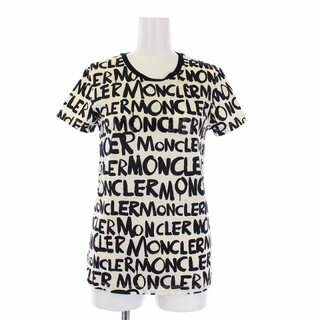 モンクレール(MONCLER)のモンクレール Tシャツ カットソー 半袖 ロゴプリント ビーズ S 白 黒(Tシャツ(半袖/袖なし))