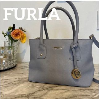 フルラ(Furla)の美品【FURLA】ハンドバック　2WAY ショルダーバッグ  ブルーレザー(ハンドバッグ)