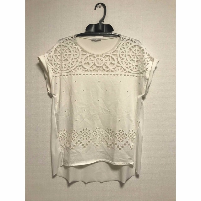 ZARA(ザラ)のZARA シアー　刺繍透かし　カットソー　Tシャツ レディースのトップス(Tシャツ(半袖/袖なし))の商品写真