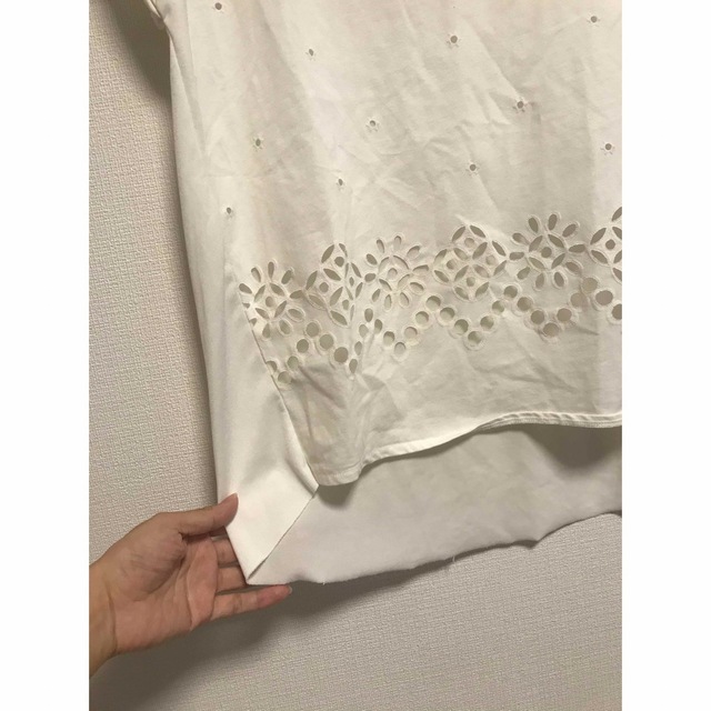 ZARA(ザラ)のZARA シアー　刺繍透かし　カットソー　Tシャツ レディースのトップス(Tシャツ(半袖/袖なし))の商品写真