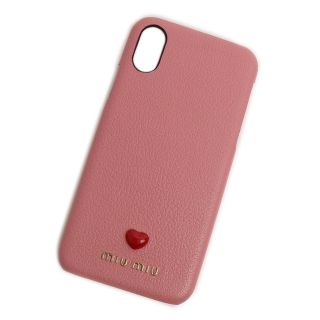 ミュウミュウ(miumiu)のミュウミュウ iPhoneX Xs iPhoneケース 携帯カバー スマホケース MADRAS LOVE マドラス レザー ローズ ピンク 5ZH058 箱付 miu miu（新品・未使用品）(iPhoneケース)