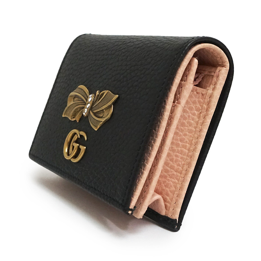 Gucci - グッチ GGマーモント ボウ リボン コンパクトウォレット 二