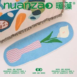 Nuanzao フラワーアート カラフル ロングラグ イエロー ブルー