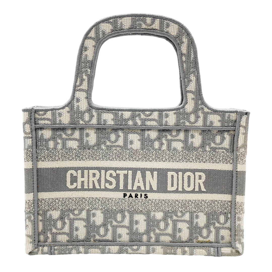 約23cm高さクリスチャン・ディオール Christian Dior ブックトート ミニ グレー×ホワイト オブリークキャンバス レディース ハンドバッグ