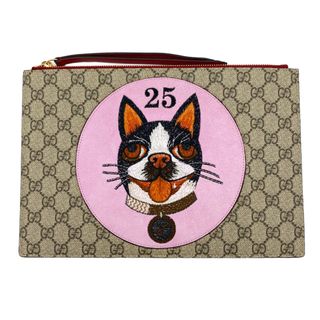 グッチ(Gucci)の　グッチ GUCCI ボスコ犬 クラッチバッグ 506280 ベージュ×レッド×ピンク ゴールド金具 GGスプリームキャンバス/レザー/スエード ユニセックス クラッチバッグ(クラッチバッグ)