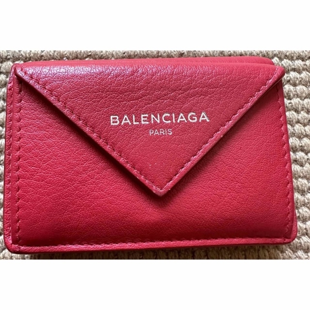 Balenciaga(バレンシアガ)のバレンシアガ ペーパーミニ 391446 レザー コンパクトウォレット レッド レディースのファッション小物(財布)の商品写真