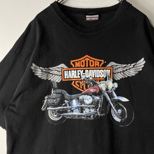 Harley Davidson(ハーレーダビッドソン)の90’s ハーレーダビッドソン ビッグサイズ Tシャツ ダメージ ブラック メンズのトップス(Tシャツ/カットソー(半袖/袖なし))の商品写真