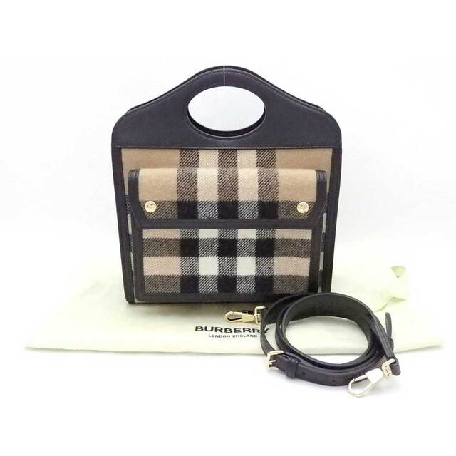 在庫処分大特価!!】 BURBERRY e53851g 送料無料【中古】 レディース ベージュｘブラック ウール/レザー ノバチェック  ショルダーバッグ ハンドバッグ BURBERRY バーバリー ハンドバッグ