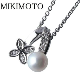 ミキモト(MIKIMOTO)のミキモト ダイヤ パールネックレス フラワー K18WG 【11599】(ネックレス)