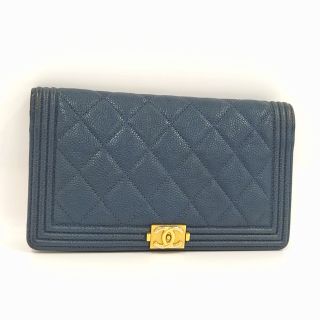 【美品★付属品完備】シャネル　折財布　長財布　マトラッセ　レザー　ブルー　小銭