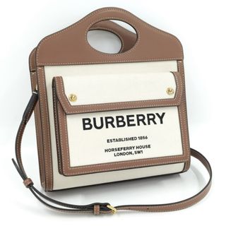 バーバリー(BURBERRY)のBURBERRY 2WAYハンドバッグ キャンバス レザー アイボリー ブラウン(その他)