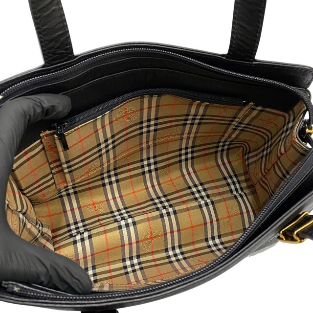 ほぼ未使用 Burberrys バーバリーズ ヴィンテージ ノバチェック ロゴ 金具 レザー 本革 ハンドバッグ ミニ トートバッグ ブラック 29634