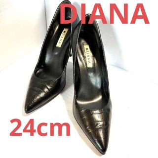 ダイアナ(DIANA)の【美品】☆DIANA☆パンプス☆23cm☆黒☆ 型押し　クロコ(ハイヒール/パンプス)