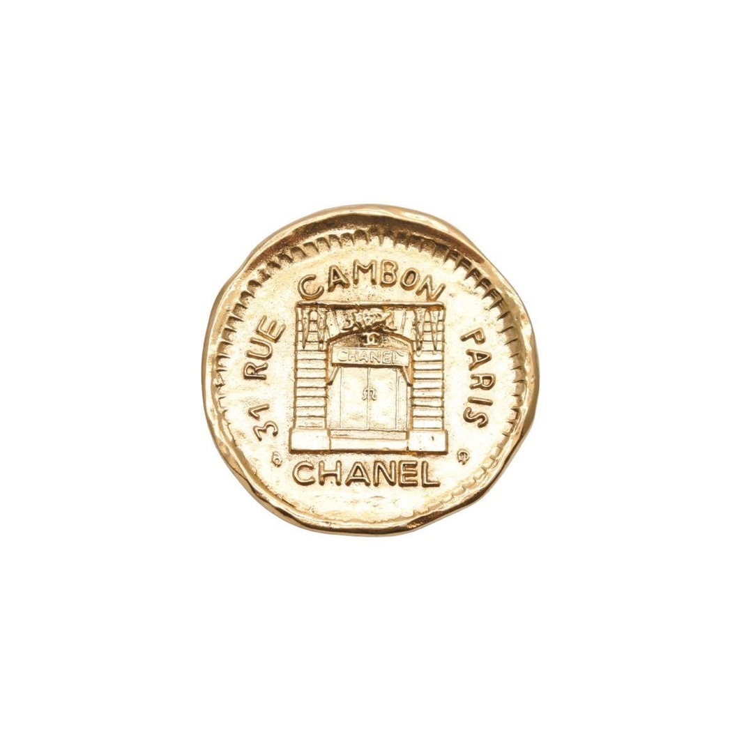 CHANEL - CHANEL シャネル ゴールド ヴィンテージ カンボン コイン 丸型 ブローチ 31 RUE CAMBON PARIS 20.6g 美品 中古 43915