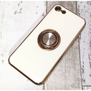 アイフォーン(iPhone)のiPhone se ケース iphone8 iphone7 スマホリング付き 白(iPhoneケース)