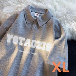 メンズ 半袖 ポロシャツ 襟付きTシャツ 夏物 ゆったり 韓国風 グレー XL(ポロシャツ)