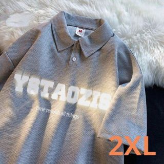 メンズ 半袖 ポロシャツ 襟付きTシャツ 夏物 ゆったり 韓国風 グレー 2XL(ポロシャツ)