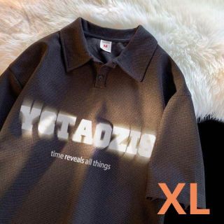 メンズ 半袖 ポロシャツ 襟付きTシャツ ゆったり 韓国風 ブラック XL(ポロシャツ)