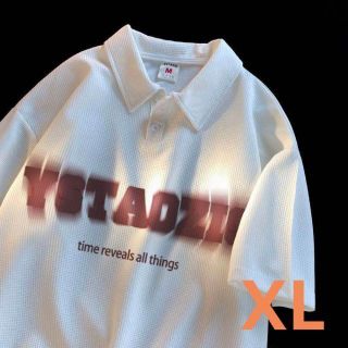 メンズ 半袖 ポロシャツ 襟付きTシャツ ゆったり 韓国風 ホワイト XL(ポロシャツ)