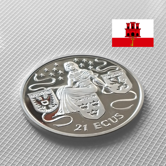 銀0925図柄ジブラルタル 銀貨 21ECU エウロペ 希少 １枚