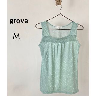 グローブ(grove)のgrove グローブ　タンクトップ　グリーン　ドット柄　Mサイズ(タンクトップ)