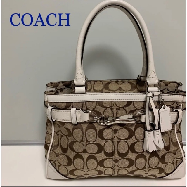 COACH(コーチ)のCOACH コーチ トートバッグ　レザーハンドバッグ シグネチャー ホワイト系 レディースのバッグ(ハンドバッグ)の商品写真