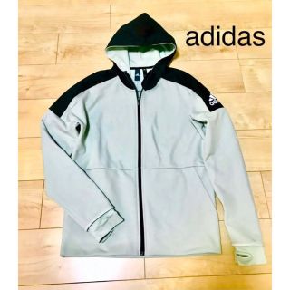 adidasアディダス　薄手フリース　ジャケット　フード付き　エメラルドグリーン