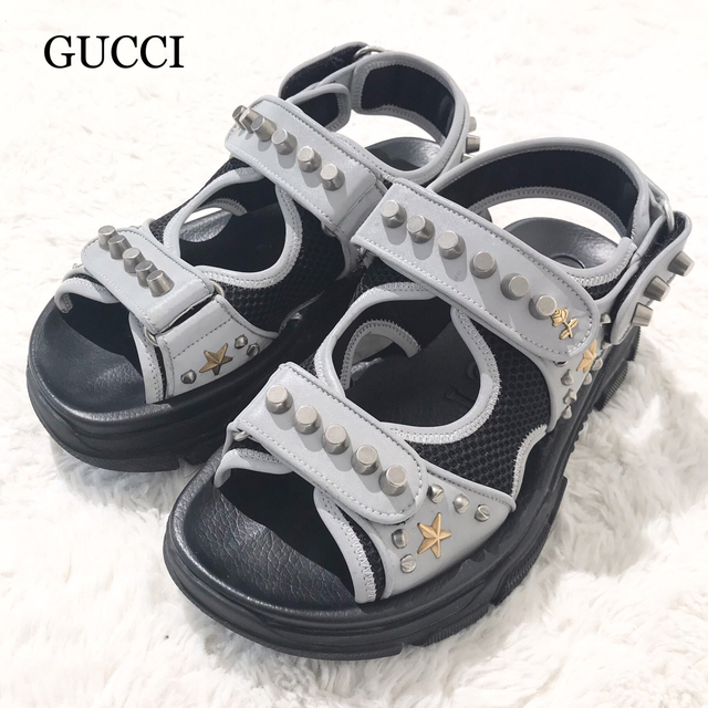 極美品】GUCCI グッチ スタッズ ディティール レザー サンダル US5