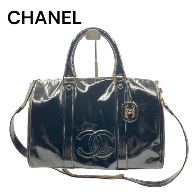 【美品】CHANEL ボストンバック 2WAY ココマーク エナメル ブラックボストンバッグ