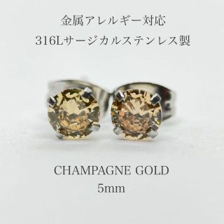 ピアス レディース ステンレス ジルコニア シャンパンゴールド 5mm 316l(ピアス)