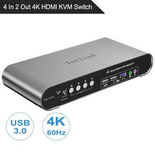 Terived 4ポート USB 3.0 HDMI KVMスイッチ デュアルモニ