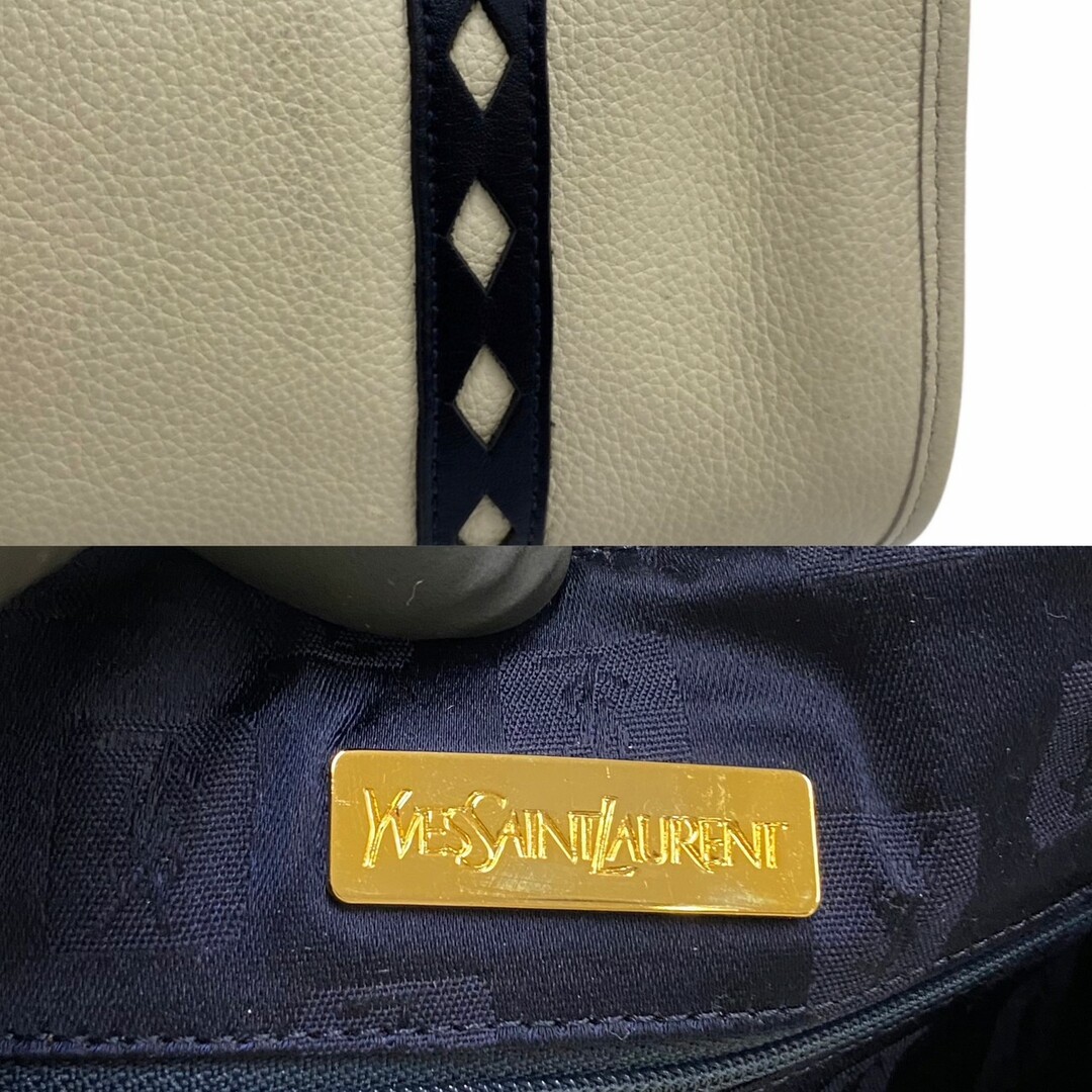 極 美品 保存袋付き YVES SAINT LAURENT イヴサンローラン カットアウト レザー 本革 ハンドバッグ ミニ ボストン アイボリー 42662