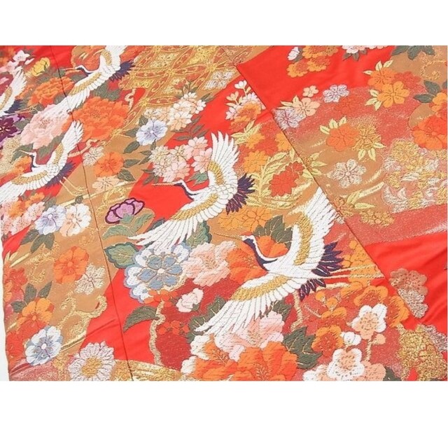 豪華!色打掛 花嫁 婚礼 ブライダル 刺繍 飛鶴吉祥花文 金銀糸-
