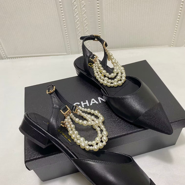 印象のデザイン シャネル パールパンプス 完売 ストラップサンダル 黒