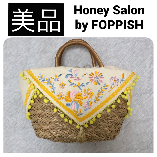 ◆美品　Honey Salon かごバッグ トート 花柄 刺繍 レース イエロー
