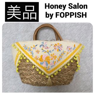 ハニーサロンバイフォピッシュ(honey salon by foppish)の◆美品　Honey Salon かごバッグ トート 花柄 刺繍 レース イエロー(かごバッグ/ストローバッグ)