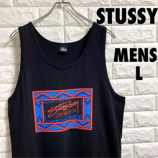 ステューシー(STUSSY)の美品　ステューシー　タンクトップ　シャネルロゴ　デカロゴ　メンズLサイズ(Tシャツ/カットソー(半袖/袖なし))