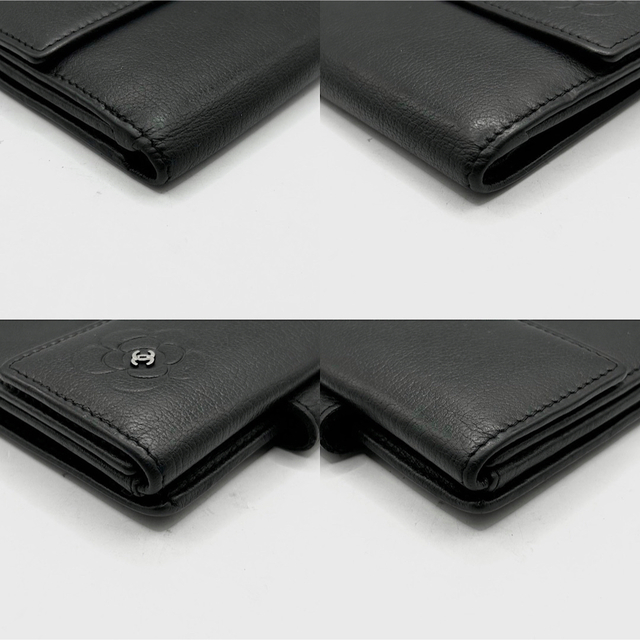 美品 CHANEL 二つ折り財布 バタフライ カメリア ラムスキン W 美品 CHANEL 二つ折り財布 バタフライ カメリア ラムスキン W