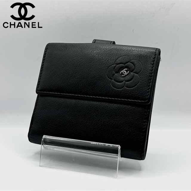 CHANEL - 美品 CHANEL 二つ折り財布 バタフライ カメリア ラムスキン W