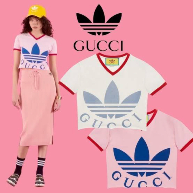 Gucci(グッチ)の【絶版超希少】GUCCI × adidas 限定 コラボ クロップド Tシャツ レディースのトップス(Tシャツ(半袖/袖なし))の商品写真