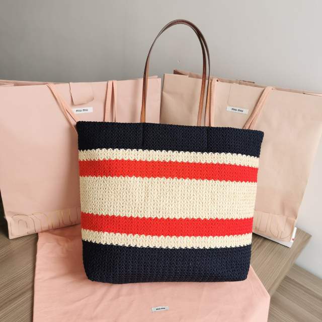 定価¥187,000】miumiu ラフィアxコットン トートバッグ 【現金特価