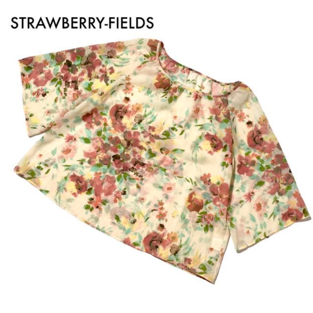 STRAWBERRY-FIELDS(ストロベリーフィールズ)の美品 ストロベリーフィールズ 花柄シフォンブラウス プルオーバートップス 2 L レディースのトップス(シャツ/ブラウス(半袖/袖なし))の商品写真