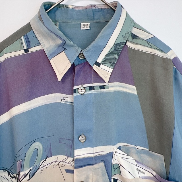 シャツ 半袖 ヴィンテージ 柄シャツ 総柄 マルチカラー 昭和レトロ インポート メンズのトップス(シャツ)の商品写真