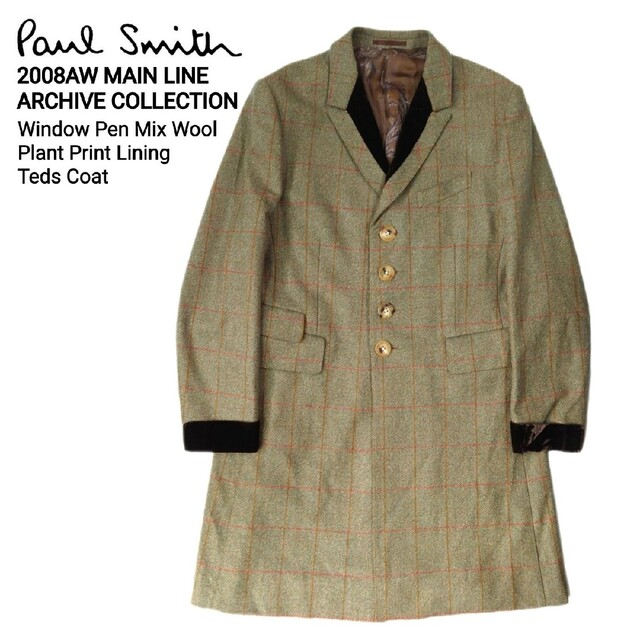 Paul Smith(ポールスミス)の08AW ポールスミス 最高級ウインドウペンミックスウール裏総柄テッズコート L メンズのジャケット/アウター(チェスターコート)の商品写真