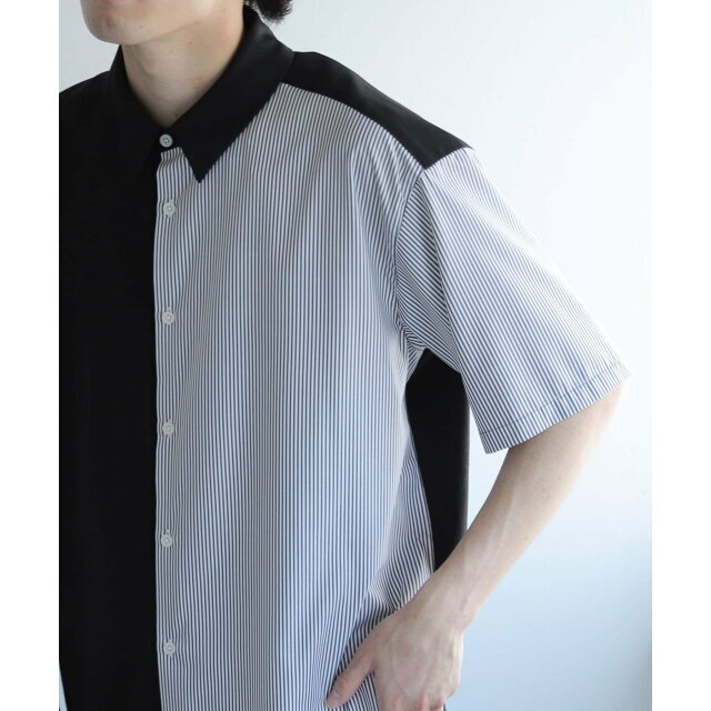 SENSE OF PLACE by URBAN RESEARCH(センスオブプレイスバイアーバンリサーチ)の【BLK×BLK】『イージーケア』ストライプブロックドシャツ(5分袖) メンズのトップス(シャツ)の商品写真