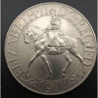 馬上のエリザベス　1クラウン白銅貨　1977年　エリザベス2世　即位25周年記念(その他)