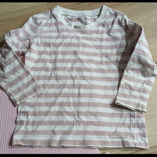 ムジルシリョウヒン(MUJI (無印良品))の無印良品　ピンクボーダー長袖カットソー　100(Tシャツ/カットソー)