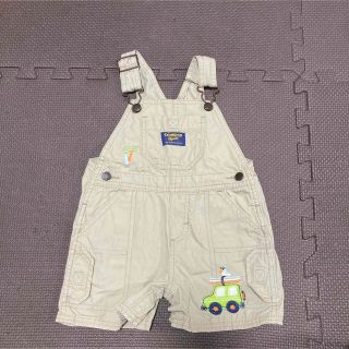 オシュコシュ(OshKosh)のOSHKOSH キッズオーバーオール　ベージュ　刺繍あり　80cm(カバーオール)