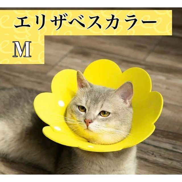 エリザベスカラー　猫　犬　ペット用品　手術後　傷舐め防止　去勢　イエロー　黄 M その他のペット用品(猫)の商品写真