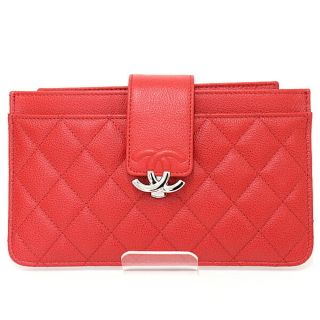 CHANEL シャネル クラッチバッグ カードケース コインケース ココマーク レザー 27番台（2018-2019年製） レッド シルバー金具 未使用品その他